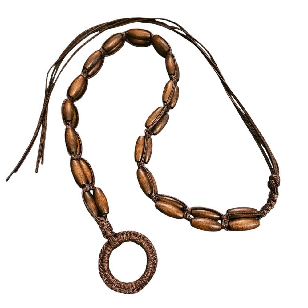 Leather Wooden‎ Beaded Belt One Size Bohemian Hippie Boho